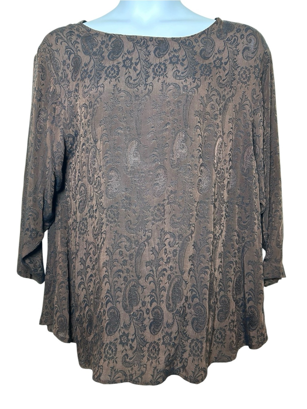 Yasuko vintage brown jacquard tunic top size m/l 3/4 sleeves Japanese artsy
